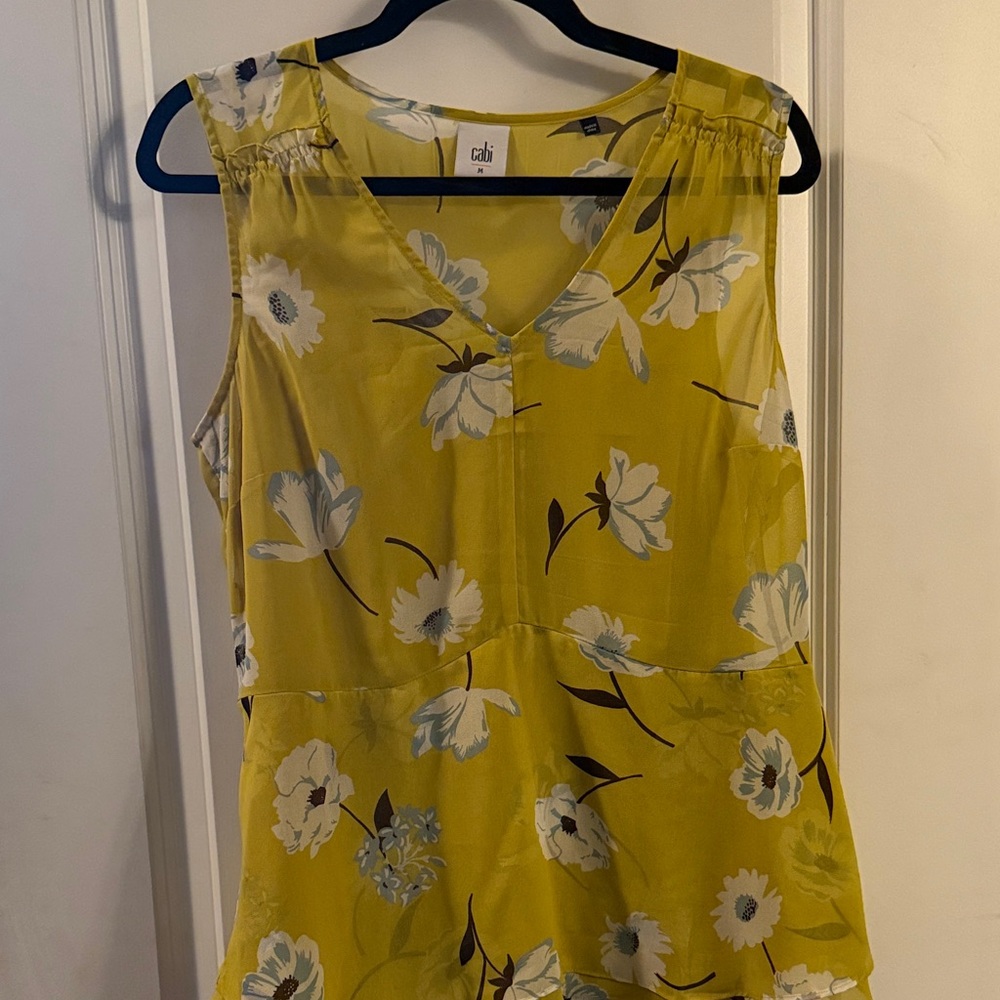 CAbi Mustard Floral Sleeveless Blouse